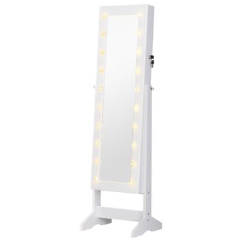 HomCom® Joyero de Pie con Espejo Armario para Joyas 20 Luces LED Reclinable Guardajoyas Anillos Pendientes Collares   Aosom España