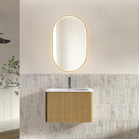 conjunto mueble de bano suspendido de 60 cm color roble con lavabo y espejo led