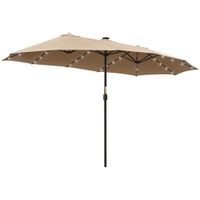 outsunny sombrilla doble de jardin con 48 luces led solar 450x265x240 cm parasol grande de exterior con manivela proteccion solar arena   aosom espana