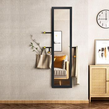 Espejo De Cuerpo Entero 2 En 1 Espejo De Cuerpo Entero Con Marco De Madera 37 X 155 Cm Negro