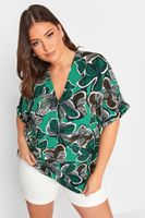 yours camisa verde de pico estampado de flores mujer curvy y tallas grandes yours