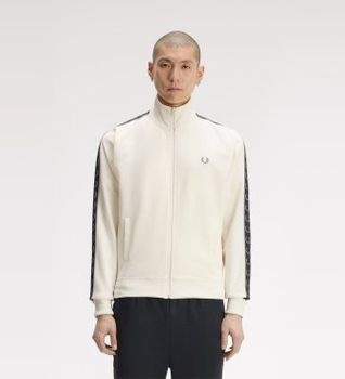 Fred Perry para hombre. J5557 Chaqueta de chándal con cinta deportiva en contraste beige (L), Casual, Poliéster Reciclado, Sostenible