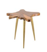 mesa auxiliar de madera de teca marron y dorado anch 60 cm