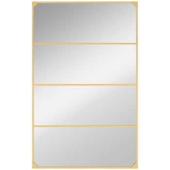 HOMCOM Espejo mural tipo ventanal rectangular estilo industrial, horizontal o vertical con 4 ganchos, en metal dorado 109 x 69 cm   Aosom España