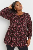 yours blusa negra de flores otonales con manga larga mujer curvy y tallas grandes yours