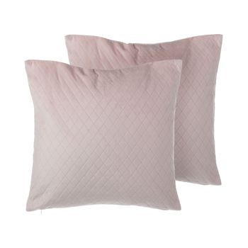 Conjunto De 2 Cojines Decorativos De Terciopelo Rosa Con Rombos 45 X 45 Cm Estilo Glamour Decoración Moderna Pasque