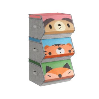 Juego de 3 Cajas Almacenaje Tela Infantil, Oso Tígre Zorro