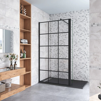 aica walkin mampara panel de ducha serigrafiado de celosia cuadrada 2 hojas vidrio 8mm antical con barra negra mate 70-120cm 1039-105940x200cm