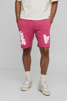 Pantalón Corto Regular De Tela Jersey Desteñido Con Estampado Gráfico Homme De Corazón, Rojo