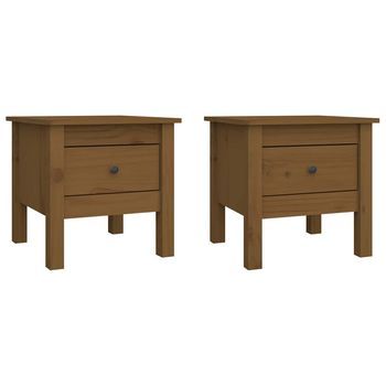 Mesa Auxiliar 2 Uds Madera Maciza Pino Marrón Miel 40x40x39 Cm Vidaxl