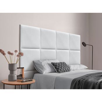 Dhome Cabecero Tapizado Para Camas De 145cm Compuesto De Paneles Autoadhesivos Intercambiables De Tela Acualine Cama Lujo Dormitorio Acolchado (blanco