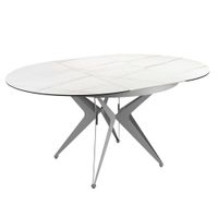mesa comedor extensible redonda marmol porcelanico y acero gris