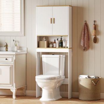 Estantería Baño Sobre Inodoro De Melamina Homcom 64x20x170,5cm-blanco