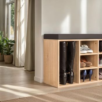 Zapatero con banco, 10 pares, 103,5 x 48 x 30 cm, gris/roble claro