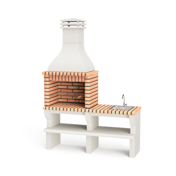 Movelar - Barbacoa De Obra Prefabricada Para Leña Y Carbón Modelo Nevada Plus Xl 1 Side Stand With Sink&tap (gris, Naranja - 166 X 60 X 238 Cm) Ref: