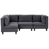 sofa modular esquinero moderno 4 plazas tapizado tela patas negras respaldo acolchado derecho gris oscuro unstad