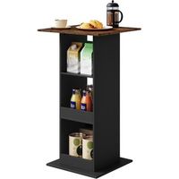 mesa de bar mesa de cocina con 3 estantes madera compuesta negro y marron rustico 60x60x112cm