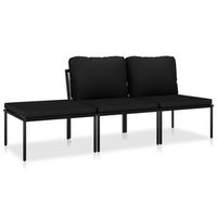 conjunto de muebles de jardin 3 uds  mesa y sillas con cojines pvc negro