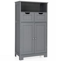 costway armario del bano con una repisa abierta 2 puertas y 2 cajones para salon bano habitacion casa oficina gris 60 x 30 x 109 cm