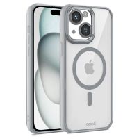cool funda magnetica transparente con borde plata para iphone 15