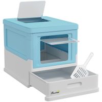 pawhut arenero cubierto para gatos arenero cerrado y plegable para gatos con bandeja extraible y pala 475x355x367 cm azul