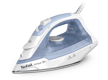 Plancha de vapor - Tefal Virtuo 30 FV2C41, 2000 W, 120 g/min, 0.24 l, Vapor vertical, Antigoteo, Antical, Blanco / Azul