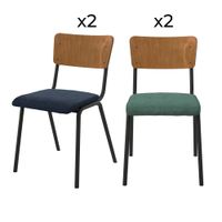 pack de 4 sillas en terciopelo azul y verde