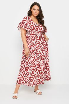 Yours Vestido Largo Estampado Terracota Ikat, Mujer Curvy Y Tallas Grandes, Yours