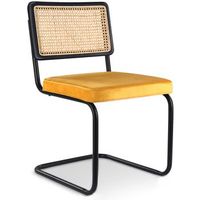 silla de comedor - tapizado en terciopelo - madera y ratan - new edition - puila mostaza