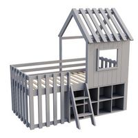 cama alta casita gris de 90 x 200 cm con escalera y 8 cubos de almacenaje
