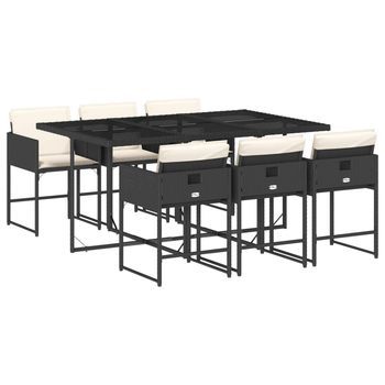 Set De Comedor De Jardín 7 Piezas | Mueble De Jardín Y Cojines Ratán Sintético Negro
