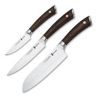 3 claveles sakura - juego premium de 3 cuchillos acero forjado con hoja martilleada