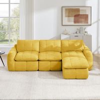 sofa modular de 3 plazas en forma de l amarillo con puf chenilla sin marco