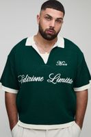 plus man oversized boxy rib knitted polo verde