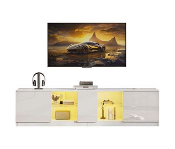Mueble tv 160 cm de mdf con 1 puerta,2 cajones y luz led,blanco