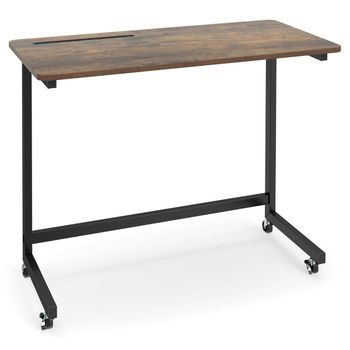 Costway Mesa Lateral Móvil con Carrito y Ranura para Tablet en Forma de C para Sofá Dormitorio y Salón Marrón Rústico y Negro