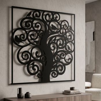 Panel decorativo 3d árbol de metal negro 70x1x70 cm