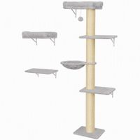 pawhut pared de escalada para gatos set de 3 piezas con rascador plataformas y hamaca gris claro   aosom espana