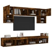 6 uds muebles tv pared  mueble de salon  armario tv con led madera ingenieria roble ahumado cfw781059