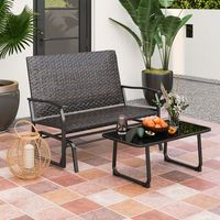 sofa ratan tejido 2 personas asiento espuma secado rapido brazos deslizantes metal marron