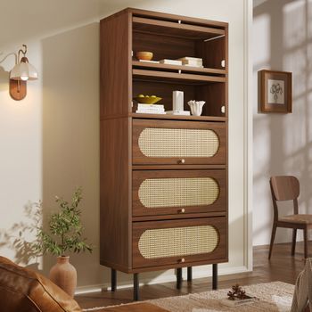 Aparador Alto - Mueble De Almacenamiento - Mdf, Partículas Y Metal - Nogal (80x40x163cm)