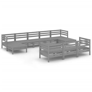 Juego De Muebles De Jardín 11 Piezas Madera Maciza De Pino Gris Vidaxl