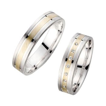Alianzas oro amarillo y blanco con diamantes ancho 5 mm