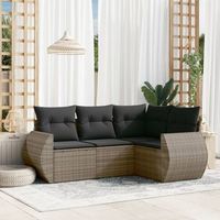 conjunto de sofas de jardin 4 uds  mueble jardin mesa y sillas y cojines ratan sintetico gris cfw289565
