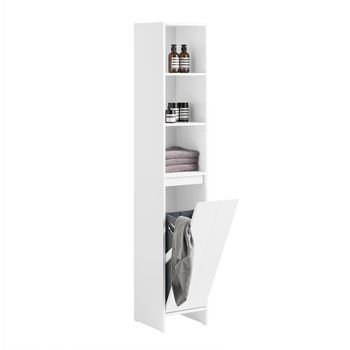 Mueble Columna De Baño Armario Alto Para Baño Estanterías De Baño Con 1 Cesto Para Ropa Sucia Y 3 Estantes Blanco 30 X 30 X 170 Cm Bzr158-w Sobuy Es