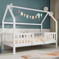 cama litera para ninos en pino blanco con chimenea y somieres de lamas 90x200 cm