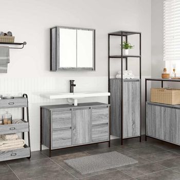 Vidaxl Juego De Muebles De Baño 2 Uds. Sonoma Gris Y Negro
