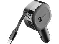 cargador coche - cellularline roll 30 w carga rapida retractil usb c usb universal negro