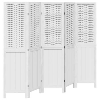 Biombo Separador De 5 Paneles Madera Maciza Paulownia Blanco Vidaxl