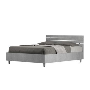 Cama Doble Con Almacenaje 140x200 Con Cabecera Recta De Listones Cemento Ankel